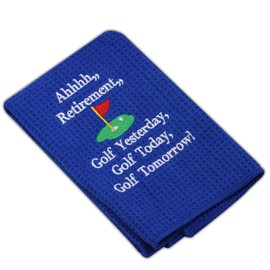 LEVLO Ahhhh Retirement Golf Yesterday Golf Today Golf Tomorrow Embroidered Golf Towel with Clip Golf Gift for Men/Women (Ahhhh Retirement - 2)