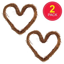 Baker Ross AX854 Heart Rattan Wreaths - Pack of 2, Perfect for Seasonal Displays, Decorate with Pinecones, Berries, Pine Branches and More, Eco Friendly Material