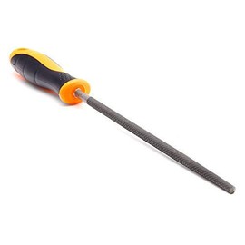 FINDER Bastard Cut Mill File, 8" Inch Round File with High Carbon Hardened Steel, Ergonomic Grip, Plastic Handle, Hand File for Deburring and Removing Material Ideal for Wood, Metal, Plastic