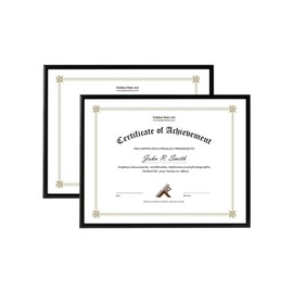 Golden State Art, Set of 2, 8.5x11 Black Aluminum Frame for Certificate/Photo - Easel Stand for Tabletop - Landscape/Portrait - Wall Mounting - Real Glass