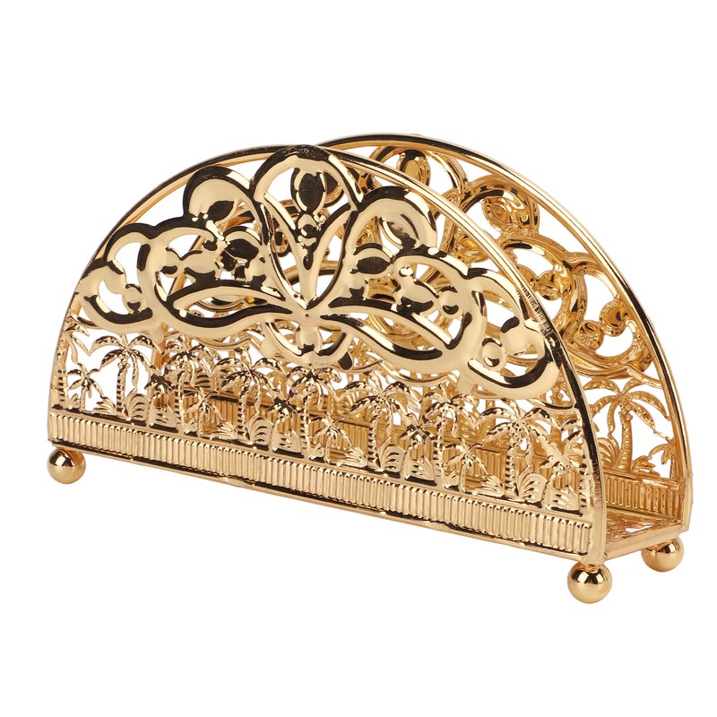 Napkin Holder Electroplating Hollow Iron Pattern Desktop Vertical Gold Metal