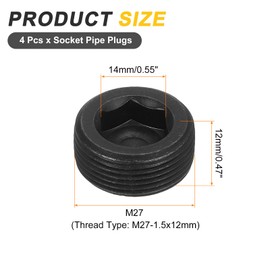 uxcell 4Pcs Male Thread Socket Pipe Plugs, M27-1.5x12mm Carbon Steel Internal Hex Thread Pipe Caps for Pipe Fitting and Sealing, Black