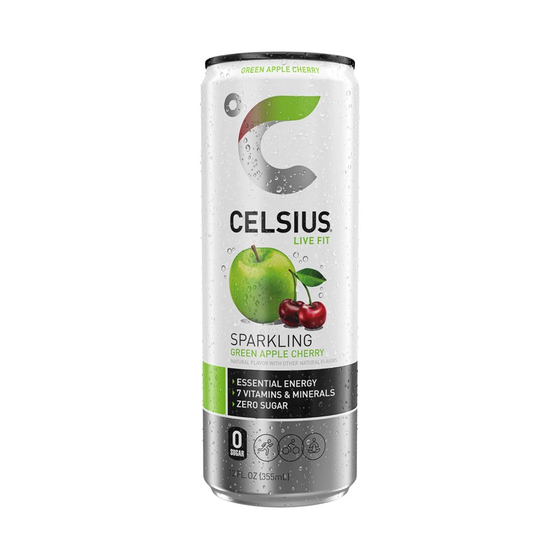 CELSIUS Sparkling Green Apple Cherry, Functional Essential Energy Drink, 12