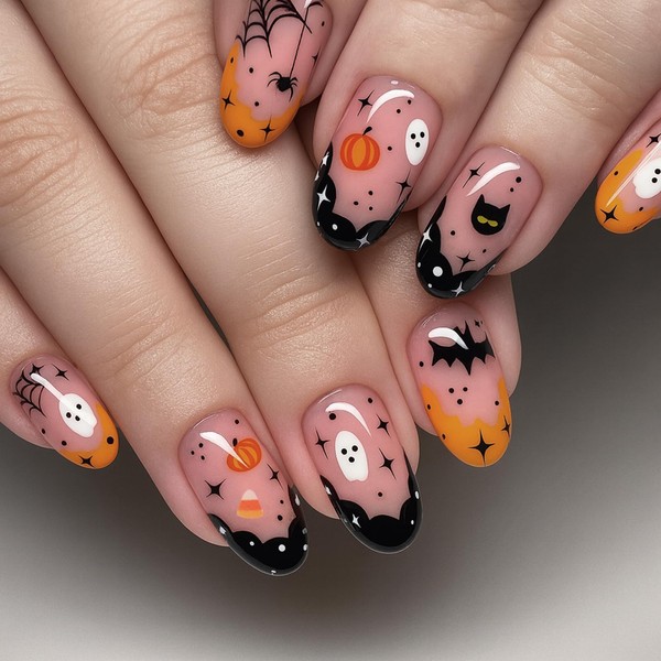 Halloween 24Pcs Press on Nails - Medium Almond Fake Nails