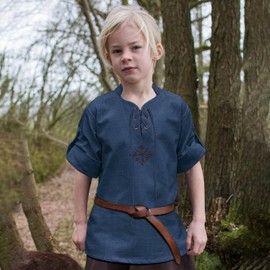 L'VOW Medieval Boys Shirt Renaissance Kids Lace-up Pirate Shirts Cowboy Viking Cowboy Colonial Costume Top(Navy Blue-2,6-8yrs)