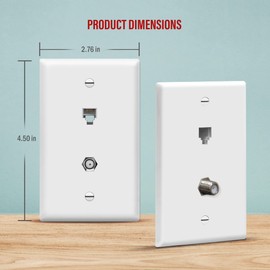 ENERLITES Combination Coaxial TV Cable / RJ11 Telephone Jack Wall Plate, F-Type F81 Connector, 6-Position 6-Conductor (2-Line Support), 1-Gang 4.50" x 2.76", 6661-W, White