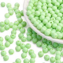 500 abalorio redondas de acrílico verde liso de 8 mm, bolas acrílicas redondas de goma de mascar, abalorio gruesas, abalorio de resina de plástico para hacer collares y pulseras, suministros de manualidades