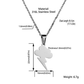 Houpotao Inspirational Thunderstorm Pendant Necklace Surgical Stainless Steel Hypoallergenic Cloud Weather Jewelry for Boys Girls (Silver)