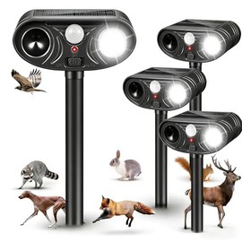 2026 Ultrasonic Solar Animal Repellent Outdoor 4 Pack,Sonic Fortress Pro Deer Repellent with Strobe Light, Waterproof Squirrel Cat Repellent Outdoor Rabbit Bird Raccoon Deterrent for Yard Garden Farm