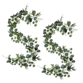 2 PCS 6 Feet Artificial Faux Eucalyptus Hanging Garland Greenery Leaves for Wedding Office Shop Home Decor Backdrop Arch Wall Party Table Fireplace Bedroom DIY Decoration