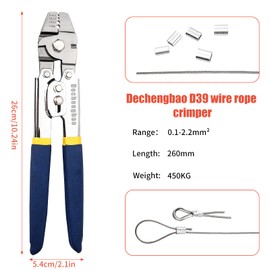 Dechengbao Wire Rope Crimping Tool, Cable Crimps up to 2.2mm, Stainless Steel Wire Rope Crimping Tool, Wire Crimping Tool for Oval Aluminum Sleeves, Crimp Sleeves, Crimping Loop Sleeve