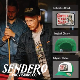Sendero Provisions Co. Cowboy Pro Shop Adjustable Snapback Hat with Embroidered Patch (White/Green) - One Size