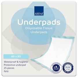 ABENA Tissue Underpads, 60 x 90cm, 650ml, Pack of 25, Disposable Bed & Chair Protection Pads, 6 Layer Absorbent Underpads for Incontinence, Wound Care & Hygiene