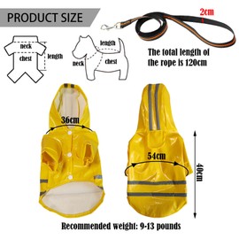 TYXHXTF Dog Raincoat, Dog Hooded Waterproof Rain Jacket, Pet Lightweight Rain Jacket Dog Rain Poncho With Reflective Strip Harness Hole Four Legs, For Small to Medium Dog