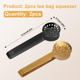 2 Pieces Tea Bag Squeezers, Stainless Steel Tea Strainer Dispenser Gripper Accessories for Tea Lovers Gifts (Black, Gold)