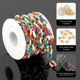 UMAOKANG 2 Meters Gold Plated Chains for Jewelry Making Stainless Steel Jewelry Chain Roll Multicolored Enamel Paperclip Necklace Chains Bulk Jewelry Supplies
