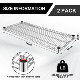MorningRo 2 Pack 18" W x 36" L Additional Wire Shelf for Wire Shelving Units Chrome Finish Shelving Weight Capacity 600-800 Lb, Heavy Steel Industrial for Warehouses, Closets, Kitchen