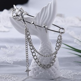 Punk Silver Chain Brooch Pin Y2k Chain Lapel Pin Goth Safety Pin Brooch Charms for Sweater Shawl Clips Pins Retro Vintage Brooch Pin Tassel Brooch Pin Pins Y2k Clothing Accessories for Women