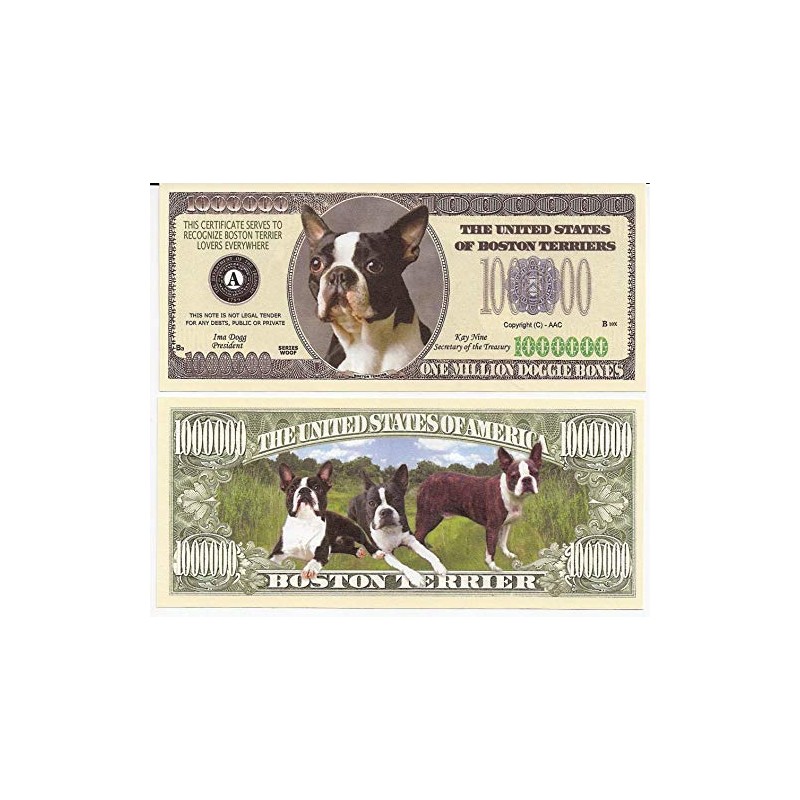 Boston Terrier Dog $Million Dollar$ Novelty Bill Collectible