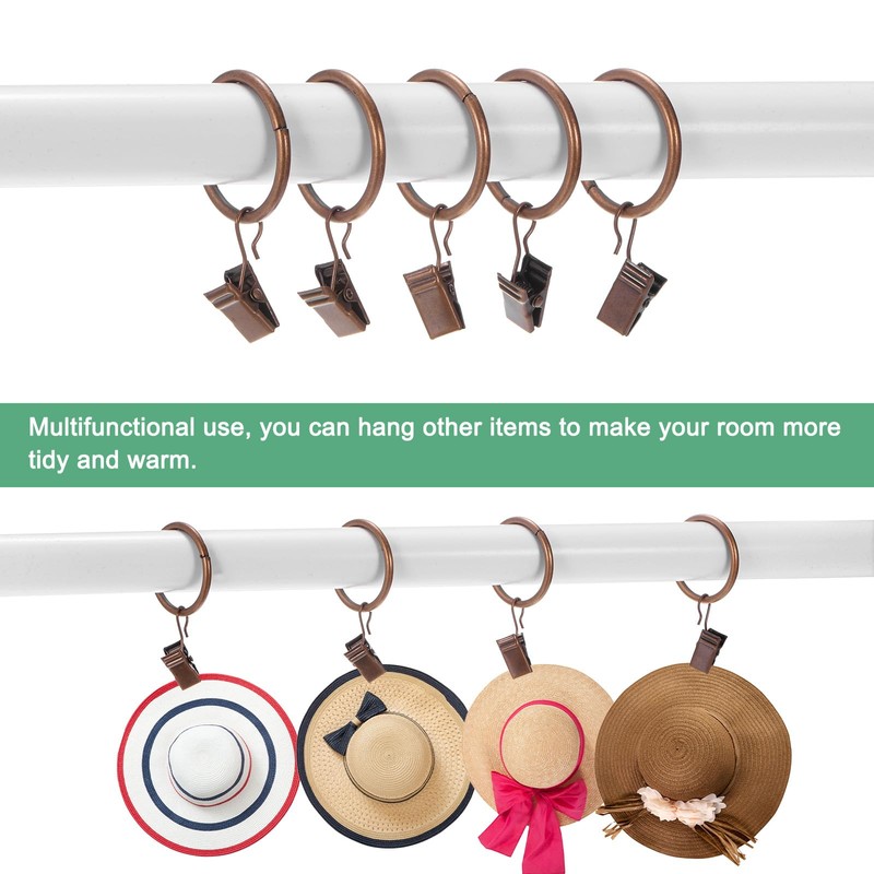 M METERXITY 40-Pack Red Bronze Curtain Rings with Clips, Rustproof