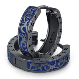 Viking Celtic Earrings for Men Women 925 Sterling Silver Nordic Celtic Knot Hoop Earrings Black Viking Rune Earring Jewelry Gifts Irish Fathers Day Birthday Gifts for Husband Dad