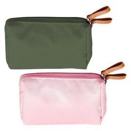 Lotsdonxia 2 Pcs Travel Makeup Bags, Waterproof Cosmetic Organiser with Compartments, Portable Mini Toiletry Pouches for Women Girls (Pink & Green)