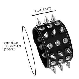 JJDreams Leather Bracelet Punk Rivets Bracelet Gothic Press Stud Wide Bangle Black Rock Cuff, Leather