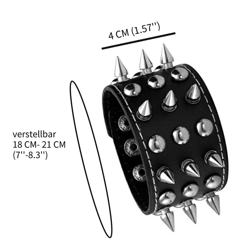 JJDreams Leather Bracelet Punk Rivets Bracelet Gothic Press Stud Wide