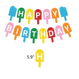 Summer Popsicle Themed Glitter Happy Birthday Party Banner for Summer Birthday Party Popsicle Party Decorations Ice Cream Party Supplies Ice Cream Popsicle Themed Party