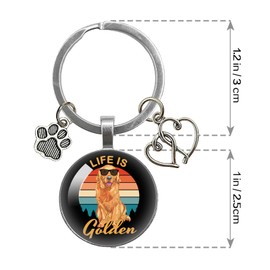 YAZMEEN Life is Golden Transparent Cabochons Keychain with Dog Footprint and Heart Pendant Dog Lovers Metal Keychain Appreciation Keychain Gifts for Office Worker Nurse Doctor Teacher Medical Staff