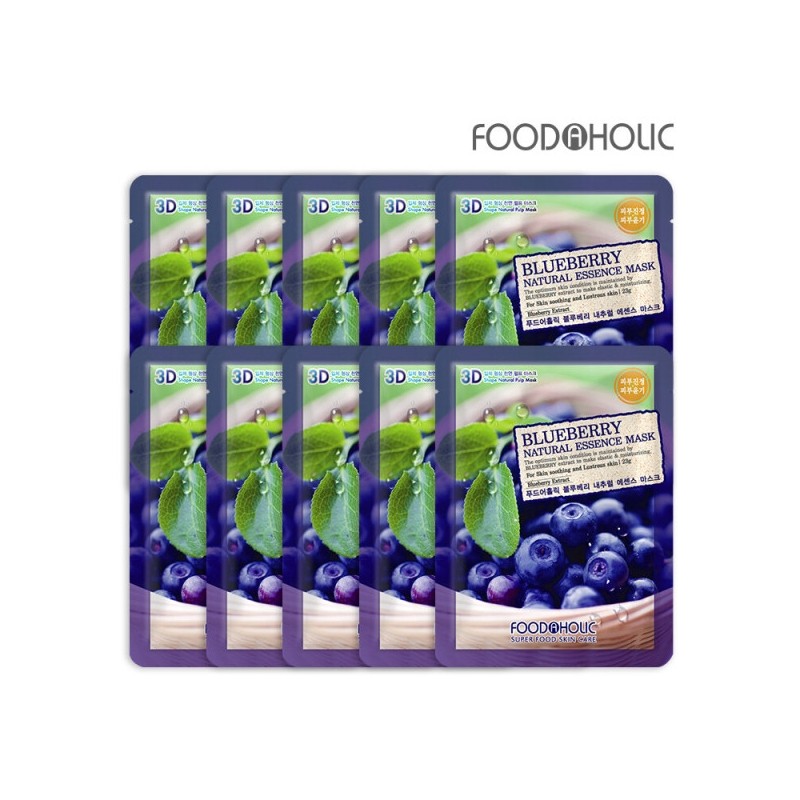 Foodaholic 3D Blueberry Natural Essence Mask Pack (10 sheets) /