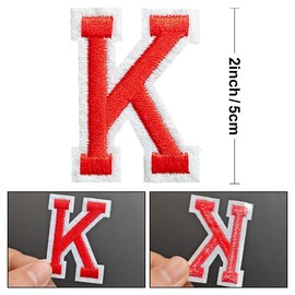 ZESION Iron on Letter 52Pcs Alphabet A to Z Patches with Ironed Adhesive, Decorate Repair Patches for Jackets Shirts Hats Bags Jeans/Red