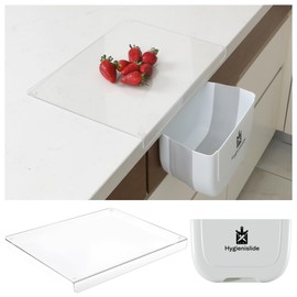 2-in-1 Acrylic Cutting Board with Slide-Out Bin – clear cutting board with lip Kitchen 15.7 x 11.8 in (40 x 30 cm), Clear Mess-Free Countertop Chopping Board