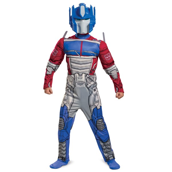 Disguise Optimus Prime Costume, Muscle Transformer Costumes for Boys, Padded Character Jumpsuit, Kids Size Small (4-6) Blue & Red