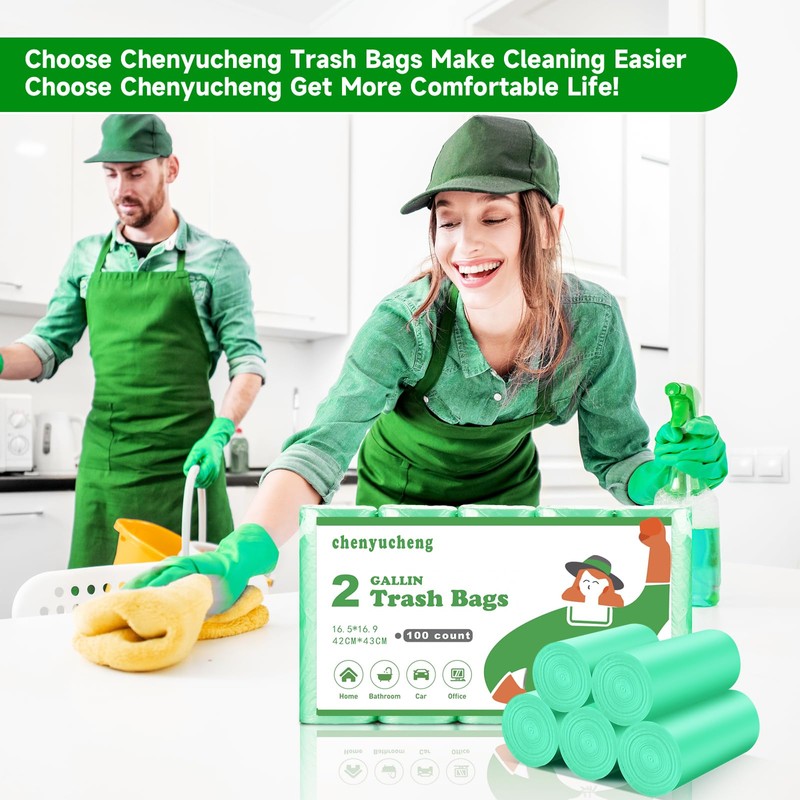 Small Trash Bags 2 Gallon Green-Biodegradable - Mini Garbage Bag