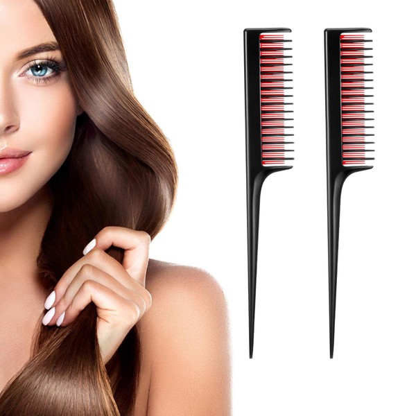 Ltsbaed Hair Comb Toupee Comb Pack of 2 Packs Rat Tail Comb Antistatic Handle Comb Carbon Fibre Plastic Hairdresser Back Comb Triple Toupe Comb for Back Brushing Combs Hair Heat Resistant