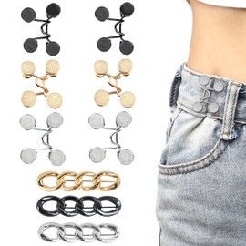 Oslynia 9 Pcs Features Cinch Clip, Concealed Decorative Jean Buttons for Loose Jeans, Reusable Metal Jean Buttons, 3 Colors of Non Sewn Waist Tightener Clip