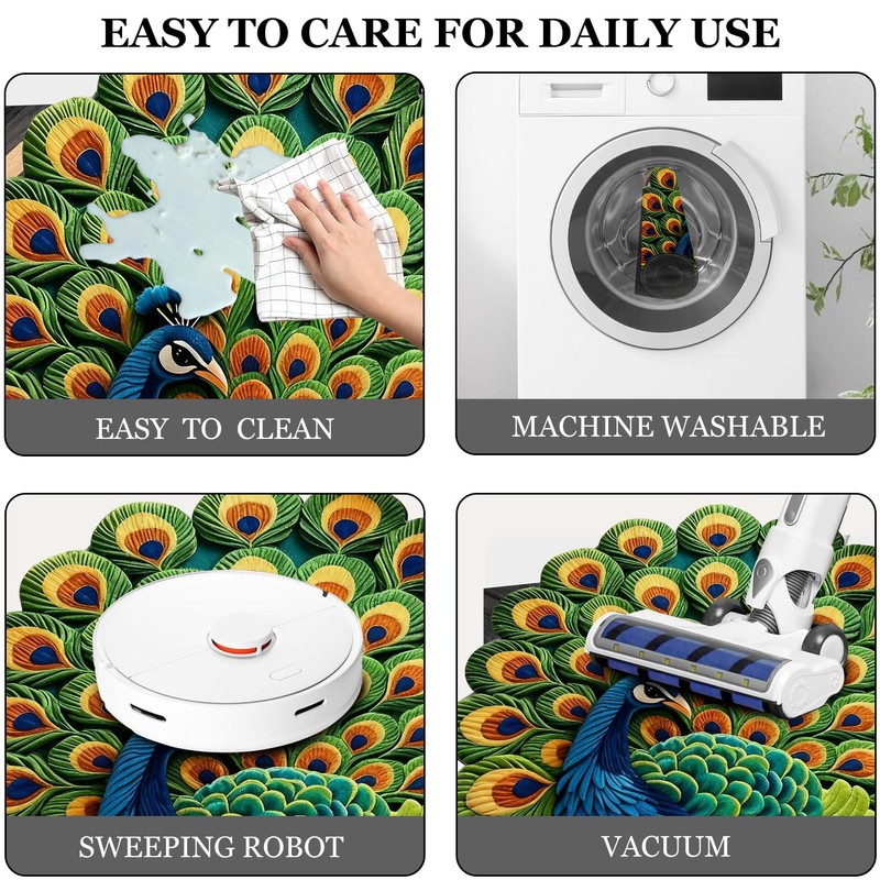 Peacock Animals Bath Mat Blue and Green Bathroom Rugs Funny