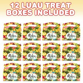 ArtCreativity Luau Treat Boxes for Candy, Cookies and Party Favors - Pack of 12 Cookie Boxes, Cute Cardboard Boxes with Handles for Birthday Party Favors, Holiday Goodies