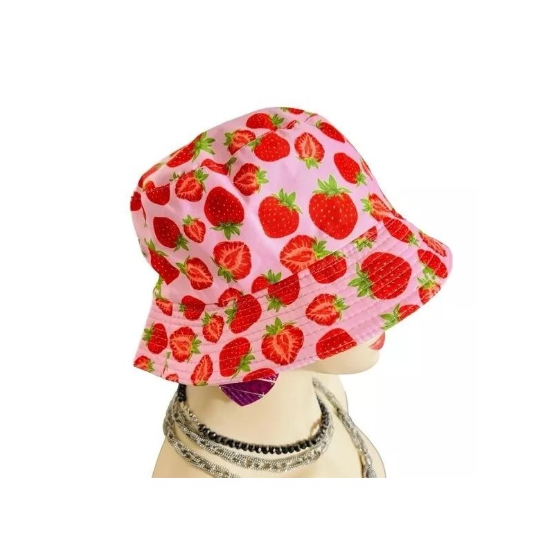 Unbranded Pink Strawberry Print Bucket Hat