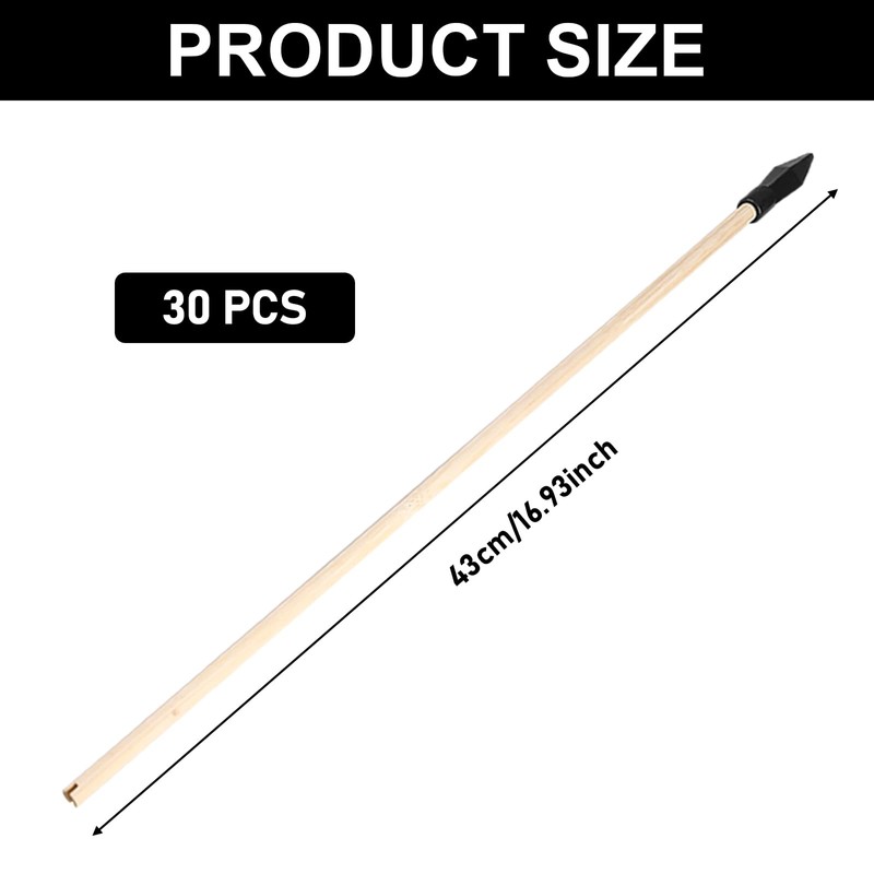 30 Replacement Arrows, 43 cm Bamboo Replacement Arrows with Rubber