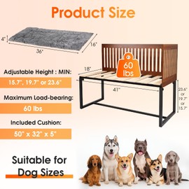 TIEBOLA Bedside Dog Bed 41"x18", Adjustable Height Metal Frame with Soft Cushion for Small Medium Dogs.