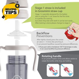 GROSMIMI Spill Proof no Spill Magic Sippy Cup with Straw with Handle for Baby and Toddlers, Customizable, PPSU, BPA Free 10 oz (Peach)