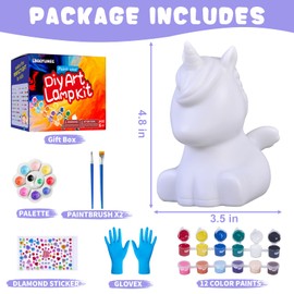 LBOLYUMEG Paint Your Own Unicorn Lamp Kit, Art Supplies Arts and Crafts for Kids Ages 8-12,Crafts for Girls 8-12,Night Light Kids Crafts Ages 4-8, Birthday Easter Gift for Girls Boys Age 3 4 5 6 7 8+