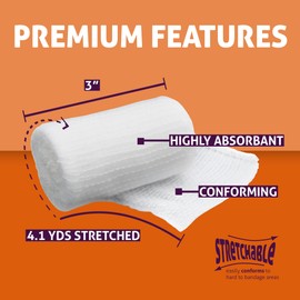 SNL Quality, 3 inch x 4.1 Yards, Pack of 24 Individually Wrapped, Conforming Bandage Gauze Roll, Latex Free, Stretchable