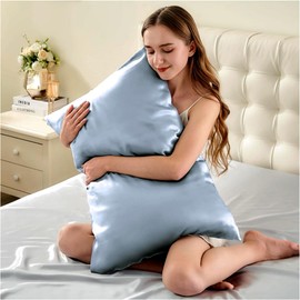 Anti Acne Pillow Cases Hypoallergenic, USA Made, King Size Silk Pillowcase for Hair and Skin, Premium 22 Momme Pure Mulberry Silk Pillow Cover, 1 Pc 20"x36" (King, Blue Grey)