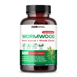 VITAL HERBAL Wormwood with Black Walnut Whole Cloves Ginger Capsules – 150 Capsules – Supports Digestive Health, Immune Function & Detox – Made in The USA