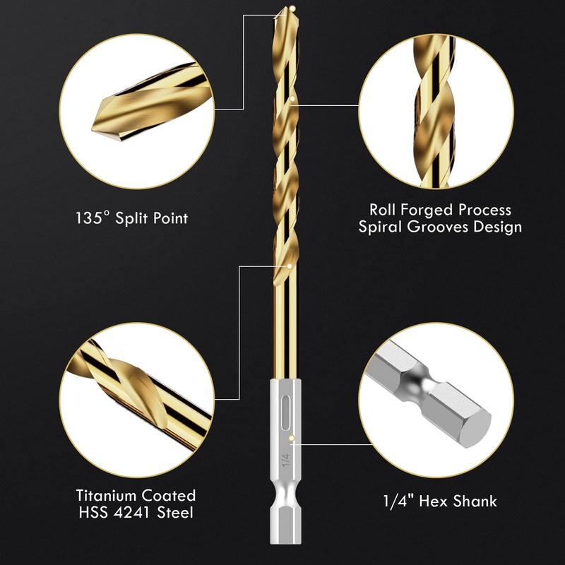 MACXCOIP Hex Shank Drill Bit Set, 30Pcs HSS Titanium Twist