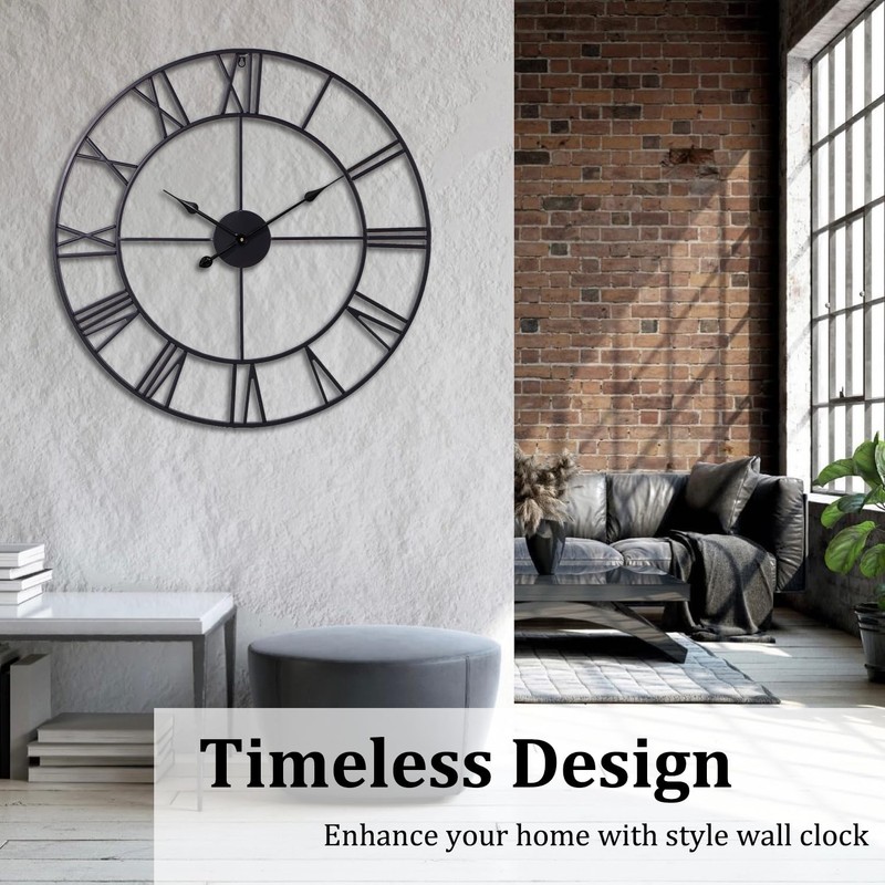 TSUENTIME 30 Inch Wall Clock Decorative, Oversized Large Black Metal