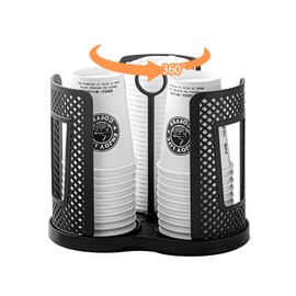 Chris.W Cup Dispenser, Rotatable Coffee Cup Dispenser with 3 Compartments for 5-18oz Cups Organizer, Plastic Paper Cups Holder for Home Countertop, Kitchen, Coffee Stations, Bar, Office, Black